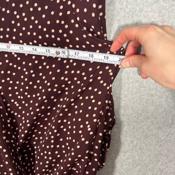 West‎ Kei Blouse Small Brown Cream Wrap Drape Hi Lo Flowy Loose Career Church - Picture 9 of 12